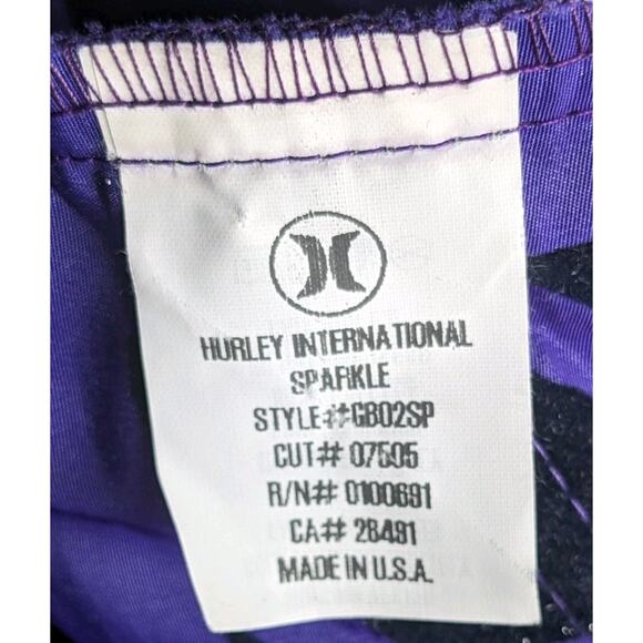 Y2K Hurley Sparkle Board Shorts 7 Juniors Purple Tropical Black Velvet Burnout - Picture 8 of 9